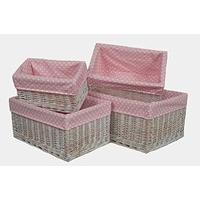 Pink Spotty Lined Wicker Open Storage Basket Set of 4