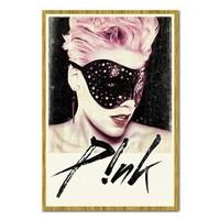 Pink Blindfold Poster Oak Framed - 96.5 x 66 cms (Approx 38 x 26 inches)