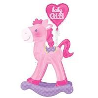 pink its a baby girl balloon giant rocking horse balloon party gift nu ...