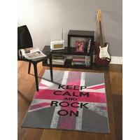 Pink & Grey Union Jack Teenage Girls Bedroom Rug - Apollo 100x160cm