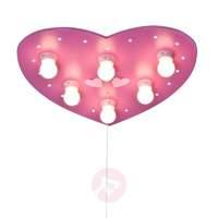 Pink ceiling lamp HERZ with LED night light