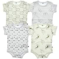 Pippi Unisex Baby Body Short Sleeve AO Printed 4 Pack Blouse Off White 92 cm