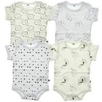 Pippi Unisex Baby Body Short Sleeve AO Printed 4 Pack Blouse Off White 80 cm