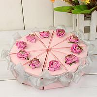 Pink Cake Slice Box With Silver Bows (Set of 10)
