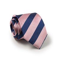 Pink Navy White Regimental Stripe Silk Tie - Savile Row