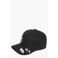 Pink Rose Embroidered Cap - black