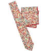 Pink Flower Tie and Handkerchief Set 100% Cotton