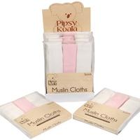 Pipsy Koala Muslin Cloths 3 Pack (white Pink)