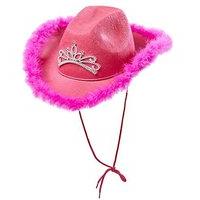 Pink Cowgirl Felt Withtiara & Marabou Party Theme Hats Caps & Headwear For