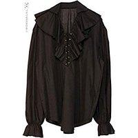 Pirate Shirt Mens - Black Costume For Buccaneer Fancy Dress