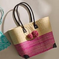 Pink Banded Raffia Tote