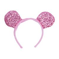 pink sequin mouse ears on headband
