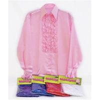 Pink Men\'s Satin Shirt With Ruffles