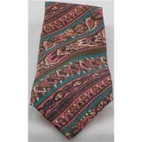 Pink and green diagonal striped silk tie