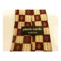 Pierre Cardin Designer Silk Tie Burgundy & Champagne With Square & Diamond Design