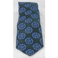 Pink green silk tie with blue flower design