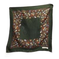 Pierre Charrier Vintage Garden Green And Multi-Coloured Floral Boarder Silk Scarf With Lilac Rolled Edges