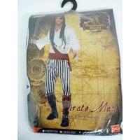 Pirate Man Costume, Black & White, With Shirt, Trousers, Headpiece & Belt