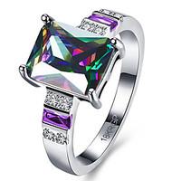 Pink Fire Opal Women Jewelry For Party Silver Black Gold Ring Rainbow Square Female Opal Ring