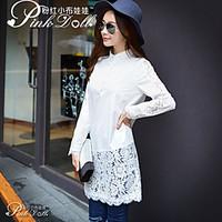 pink dollwomens patchwork lace white shirt shirt collar long sleeve bl ...