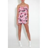 Pink And Black Palm Print Playsuit