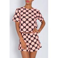 pink and black daisy print co ord top