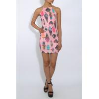 Pink Ice Cream Print Bodycon Dress