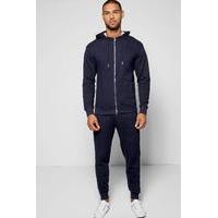 Pique Zip Through Tracksuit - navy