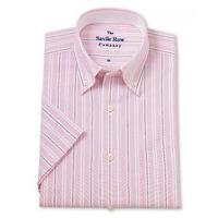 Pink White Blue Stripe Oxford Buttondown Collar Short Sleeve Shirt XL - Savile Row