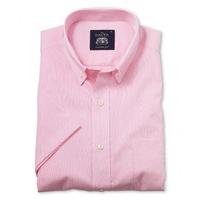Pink White Fine Stripe Poplin Short Sleeve Casual Shirt L - Savile Row