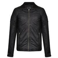 PINTOO Ribbed Collar Leather Jacket