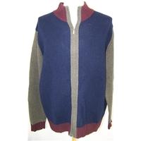 Pierre Cardin - size L, Navy/burgundy/sage - zip front lambswool Cardigan