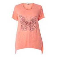 pink butterfly print t shirt coral