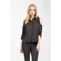 PINSTRIPE COLD SHOULDER SHIRT