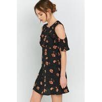 Pins & Needles Floral Cold Shoulder Frill Dress, BLACK MULTI