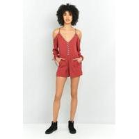 pins needles embroidered playsuit maroon