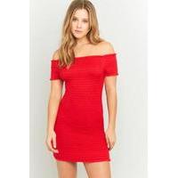 Pins & Needles Shirred Bodycon Bardot Dress, RED