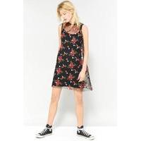 pins needles floral embroidered tunic dress black multi