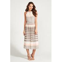 Pink Stone & White Ombre Stripe Print Midi Dress