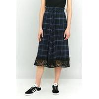 Pins & Needles Plaid And Lace Paper Bag Midi Skirt, NAVY