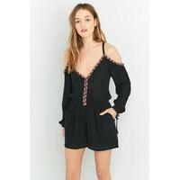 pins needles embroidered playsuit black multi