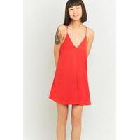 pins needles hammered satin slip dress red