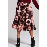 pink print midi skirt