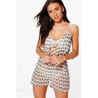 Pineapple Lace Up Beach Playsuit - white