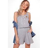 Pineapple Embroidered Casual Playsuit - grey