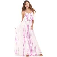 Pistachio Ladies Tie Dye Striped Pleat Overlay Maxi Dress women\'s Long Dress in pink