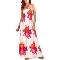 Pistachio Ladies Bandeau Tropical Floral Maxi Dress women\'s Long Dress in blue