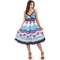 Pistachio Ladies Sun Flower Flowing Knee Length Summer Dress women\'s Dress in blue