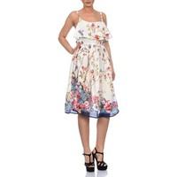 pistachio ladies frill overlay short floral dress womens dress in blue