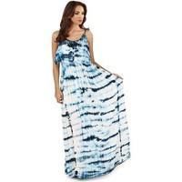 Pistachio Ladies Tie Dye Striped Pleat Overlay Maxi Dress women\'s Long Dress in blue